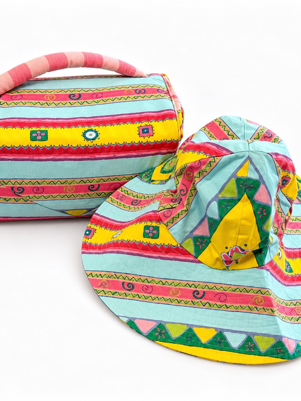 Poiesis Matching Box Purse & Wide Brim Sun Hat Set Colorful Boutique